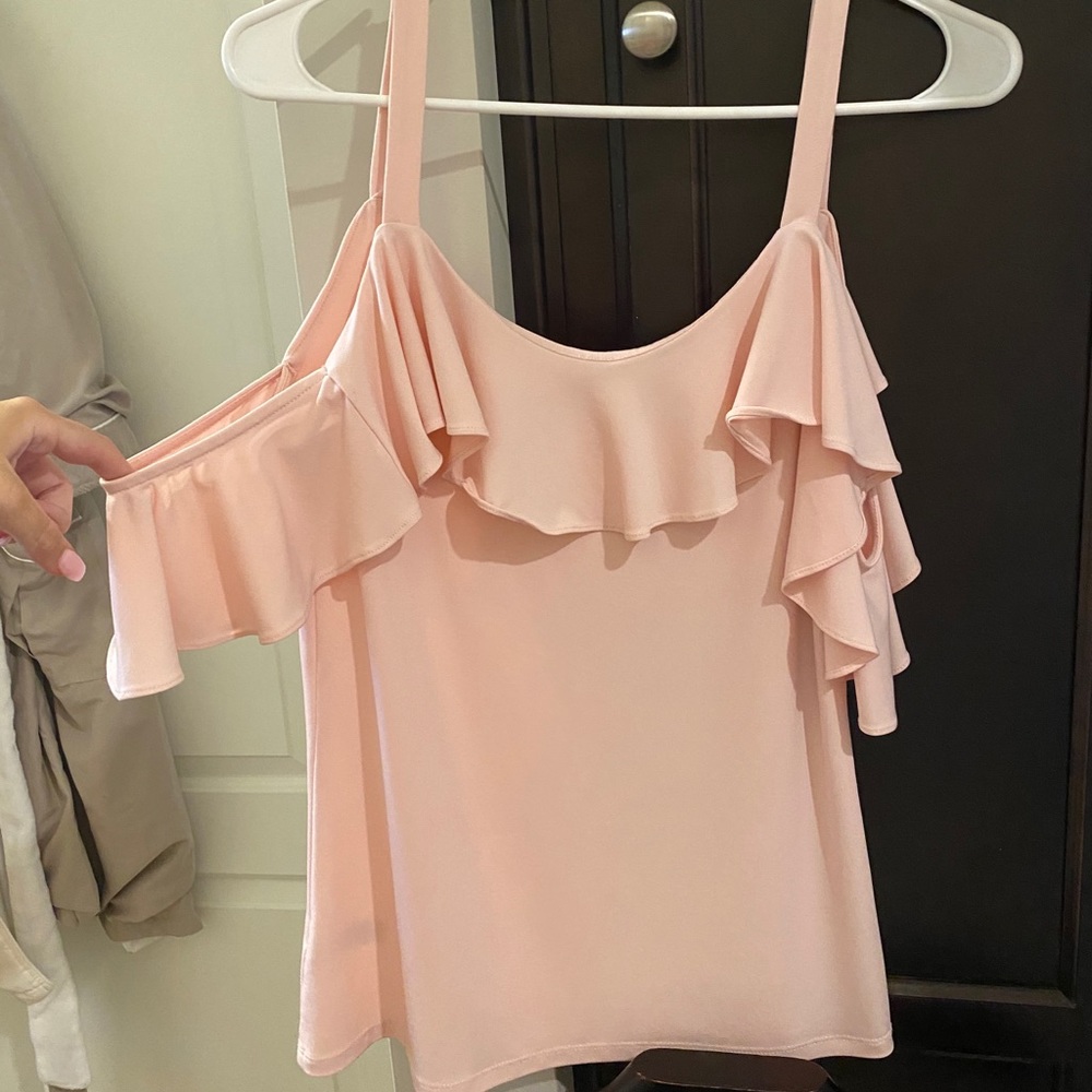 Express light pink ruffled blouse